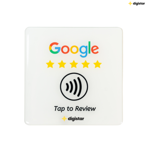 Digistar NFC Review Tap Card with 3M Adhesive - Tap to Quick Access to The Review Page – Compatible with Both iOS & Android – Ideal for All Businesses (White)